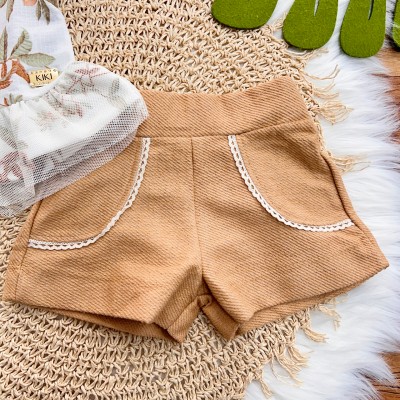 Conj. Blusa Porquinho da Índia e Short em Linho - Cappuccino e Areia